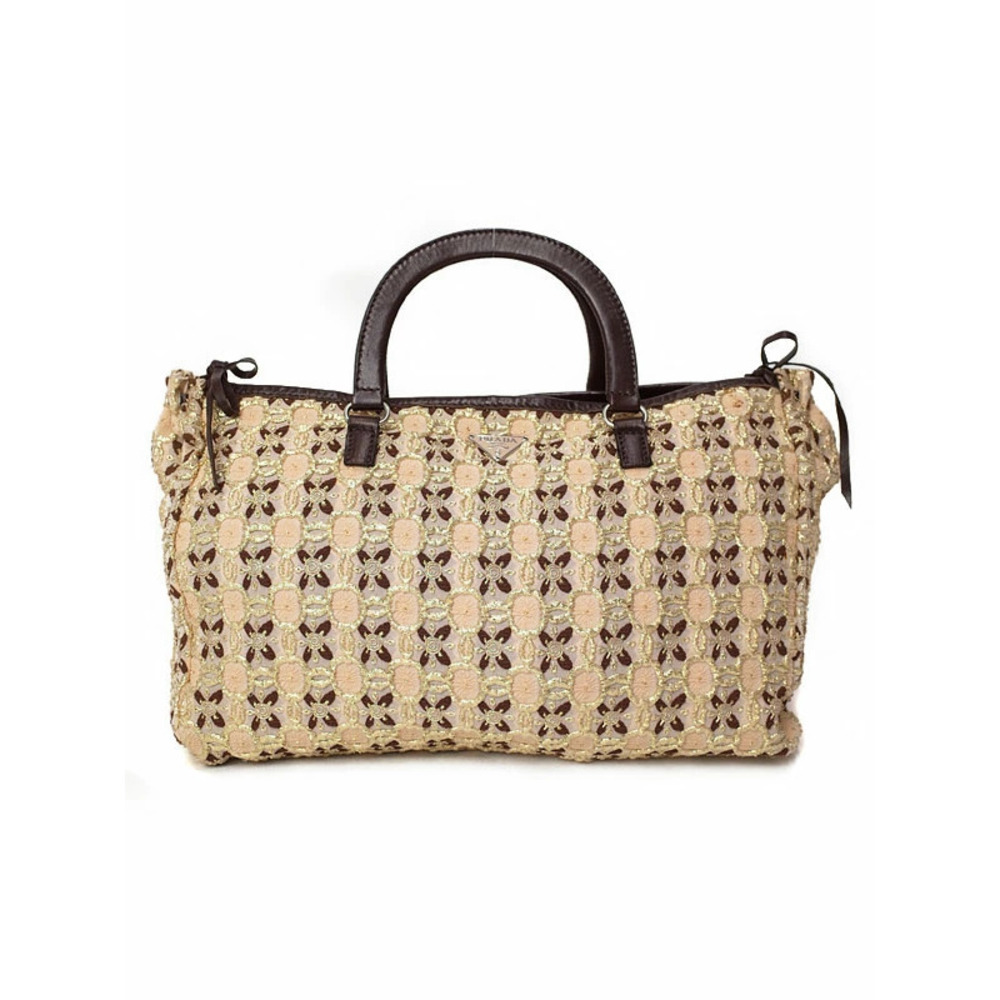 Prada Bow Cloquet Embroidered handbag in camel Brown